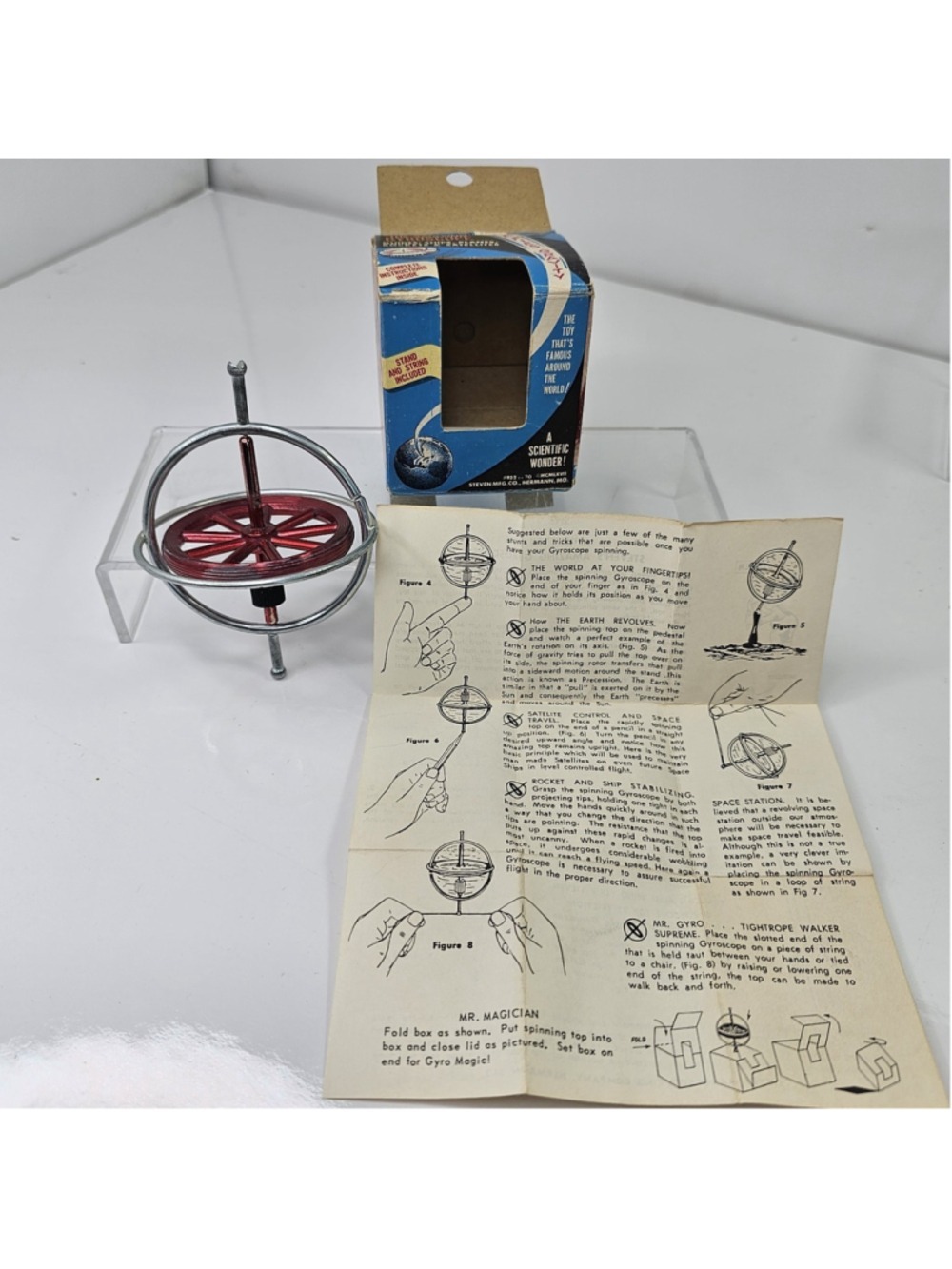 Vintage Steven’s Gyroscope Top #952 w/ Box & Instructions Space Rocket Toy USA